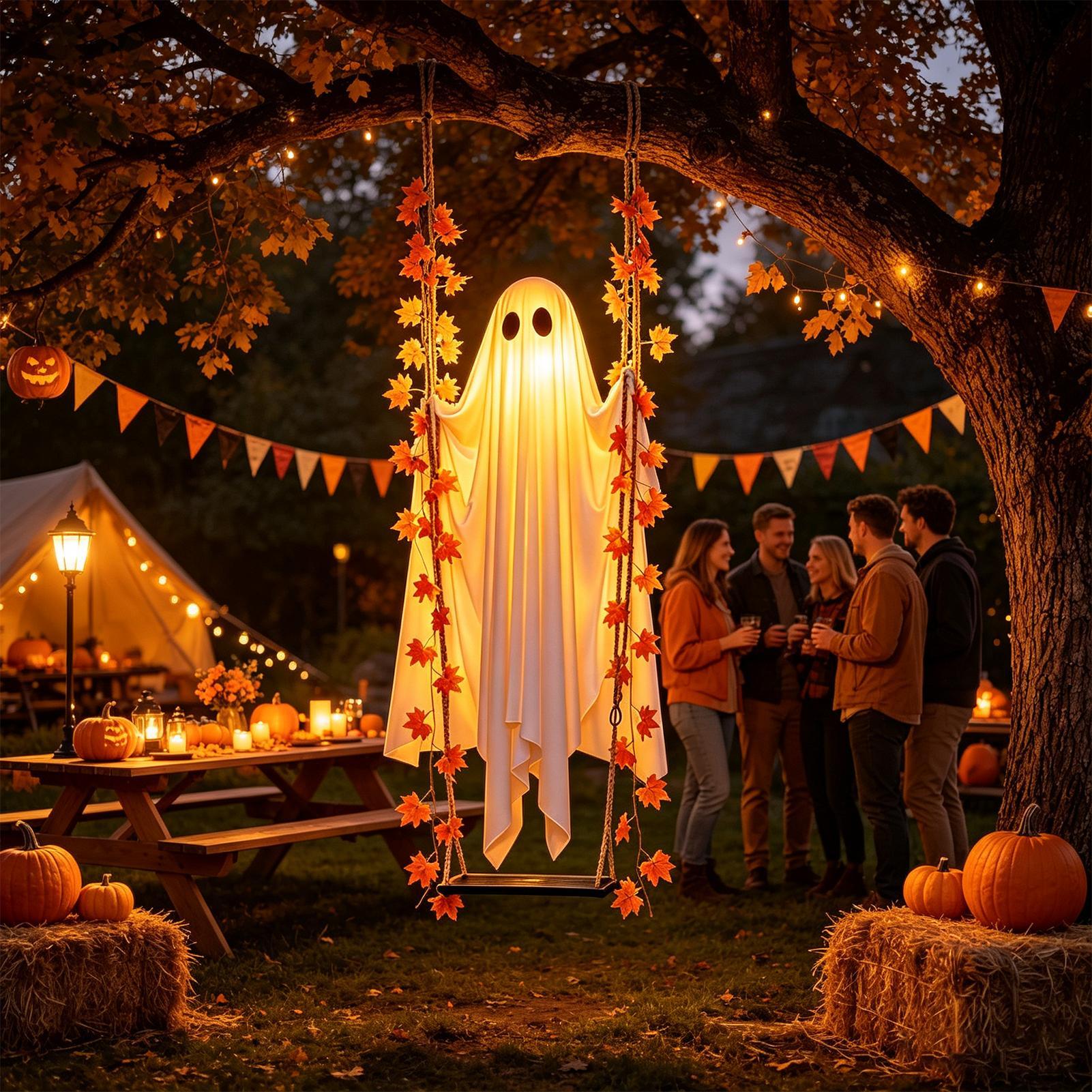 Outdoor Lighting Remote Control - Swinging Ghost Light Up Spooky Ornaments