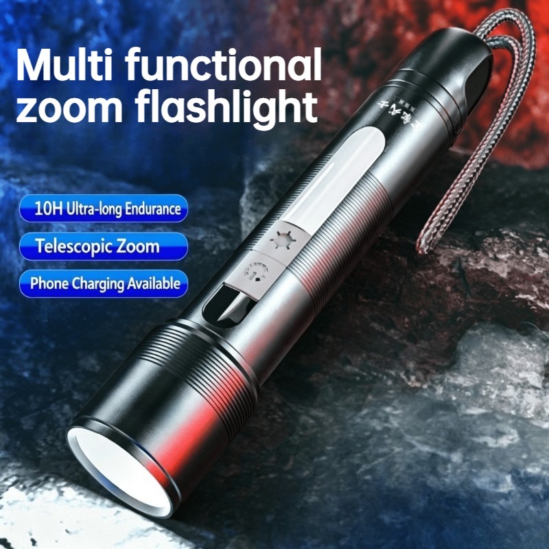 Outdoor Lighting For Camping - Multi Functional LED Flashlight Zoomable COB