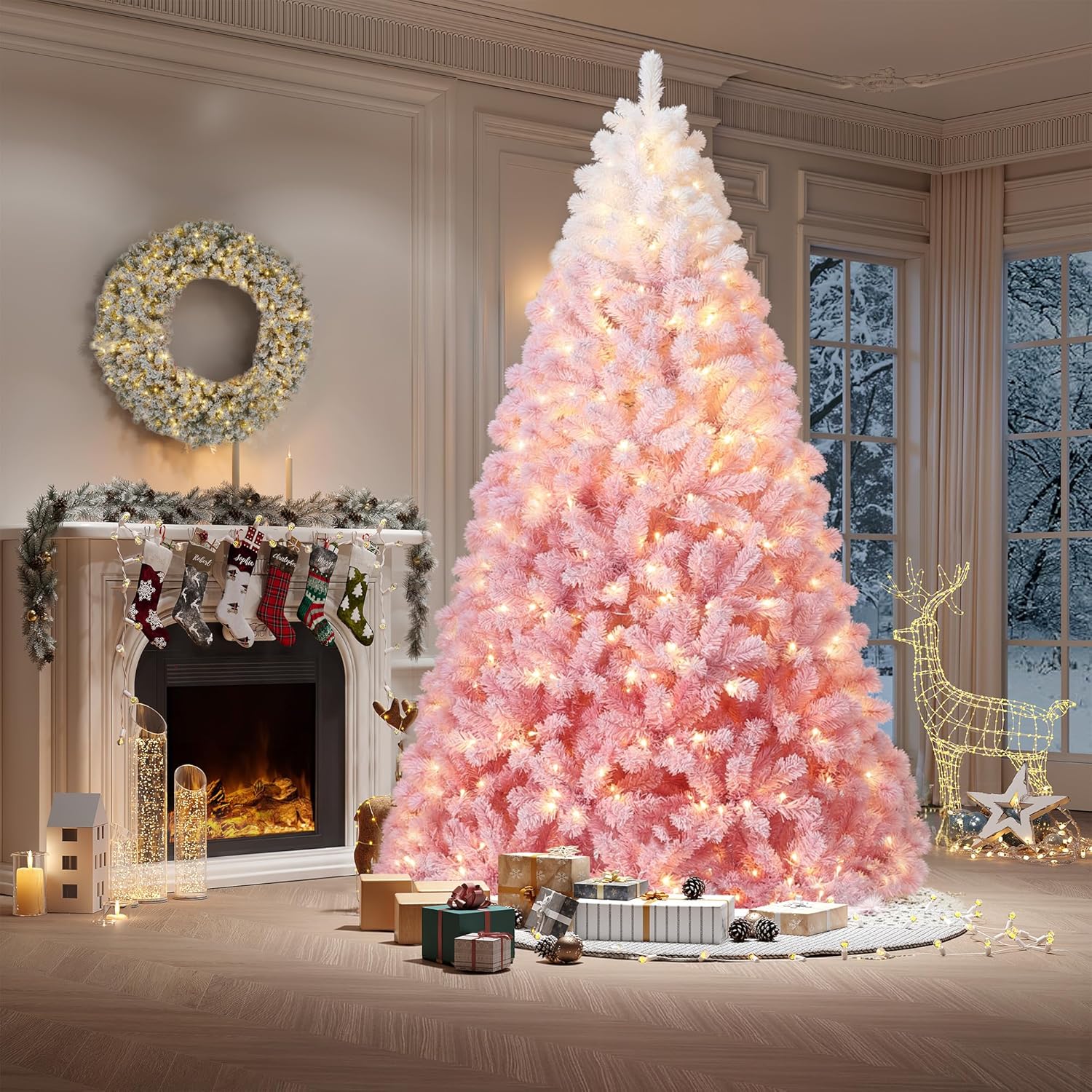 Xmas Outdoor Lighting Decorations - 9Ft Pre-Lit Artificial Christmas Tree, 100