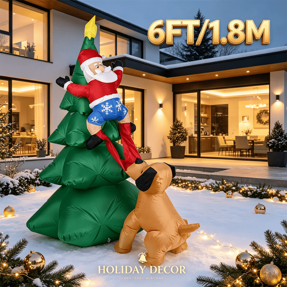 6FT Dog Pulling Santa on Chris - огляд і ціна Outdoor Lighting On Trees