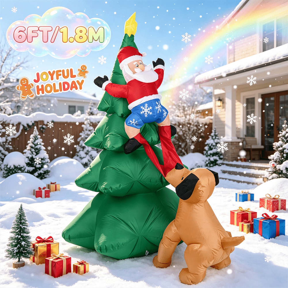 6FT Dog Pulling Santa on Chris - огляд і ціна Outdoor Lighting On Trees