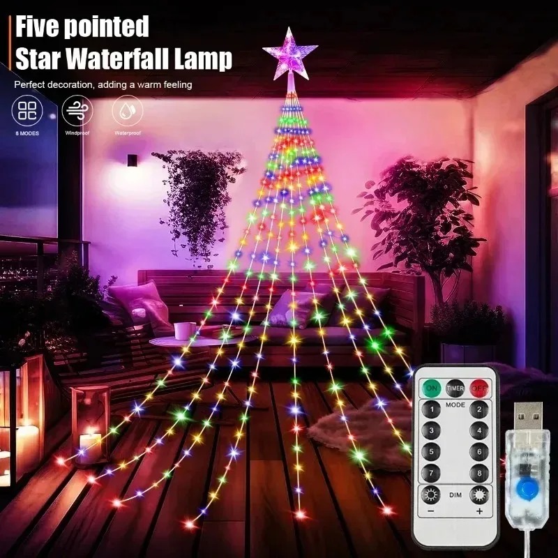 USB Powered 200LED Star Waterf - огляд і ціна Xmas Outdoor Lighting Decorations